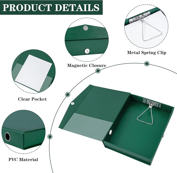Storage File Boxes 6 Pack, Foldable File Boxes with Lid, 50mm Spine, Archives Cases with Magnetic Closure & Clip, Plastic Document File Folder Paper Storage Organizer, Green