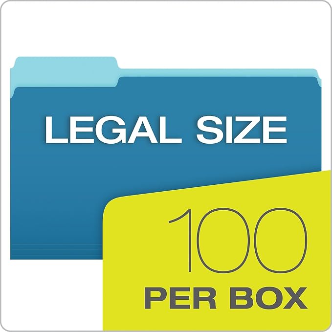 Pendaflex 435013ASST Interior File Folders, 1/3 Cut Top Tab, Legal, Bright Assorted (Box of 100)
