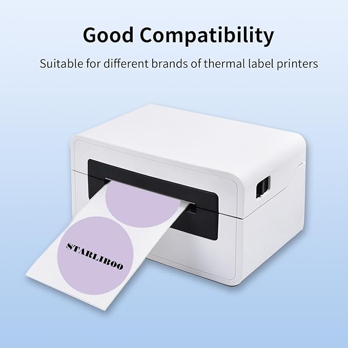 STARLIBOO Thermal Labels 3 inch, Round Thermal Printer Labels, Circle Direct Thermal Stickers for DIY Logo Design, Shipping, Name Tag, Compatible with Rollo&MUNBYN (Pale Purple)