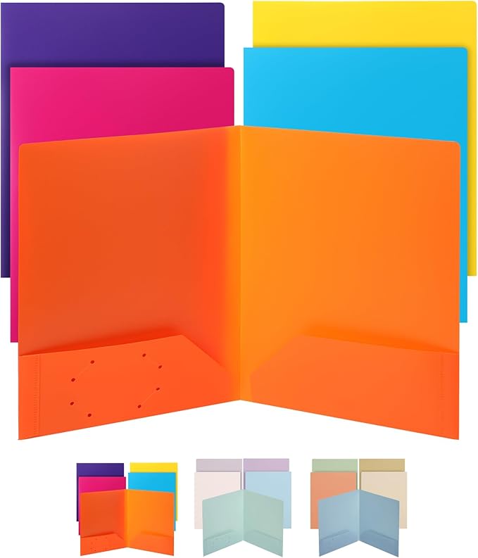 Mr. Pen- Plastic Folders with Pockets, 5 pcs, Aesthetic File Folder with Business Card Slot, 2-Pocket Folder, Back to School, Office, Filing Supplies