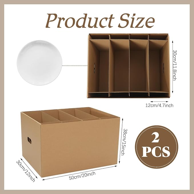 Fuyoooo 2 Pack Large Dish Packing Boxes for Moving with Divider 20 x 15 x 12 Inch Kitchen Moving Boxes with Reinforced Handle Lid Packing Supplies for Dishes and Glassware