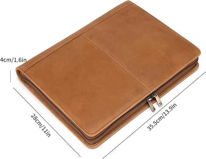 YIWEN Handmade Leather Portfolio, Zippered Padfolio Organizer Case, 8.5 x 11" Notepad Holder and 13" Tablet Folio, Professional Business Travel Gift for Women and Men (Brown, Crazy Horse Leather)