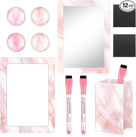 Denylo pro Magnetic Locker Marble Accessories Kit Pink Back to School Essentials Locker Organizer Supplies Include Mirror Whiteboard Pen with Holder Magnet Magnetic Buckle Back to School Essentials