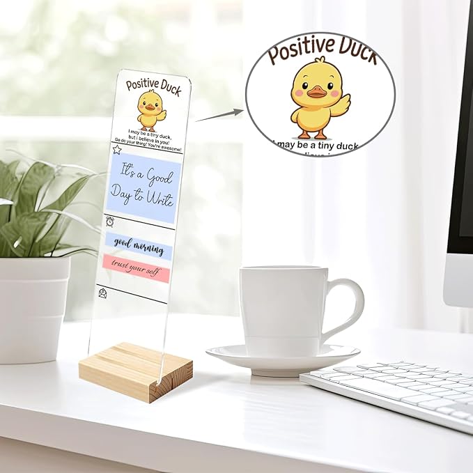 Sticky Notes Monitor Memo Board Acrylic Holder with Removable Wooden Base, But I Believe in You Logo Desk Set with 200 Sheets Two Sizes Sticky Notes, Office Desk Accessories Organizer