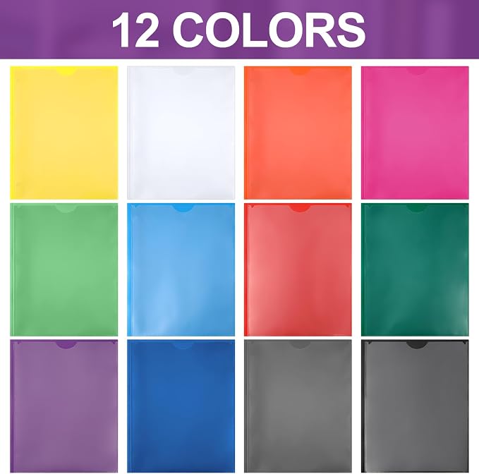 Tenceur 48 Pack Plastic Folders with 3 Prongs Bulk Heavy Duty Folders with Clear Front Pockets and Card Slots with Fasteners Fit Letter-Size Papers for Work School Office (Mix Colors)