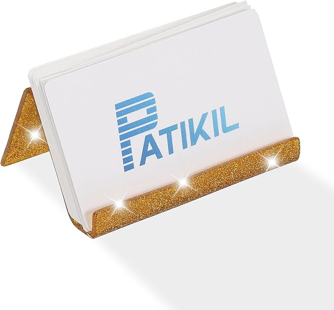 PATIKIL Business Card Holder for Desk, 2Pcs Acrylic Business Card Holders Shine Card Stand Organizer Cards Display for Office Exhibition, Gold Tone