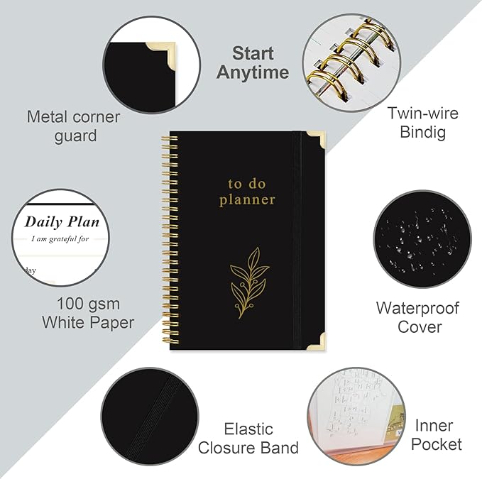 To Do List Notebook - Aesthetic Daily Planner to Easily Organize Your Tasks And Boost Productivity - Undated Planner for School or Office Supplies, 5.8" x 8.5", Black