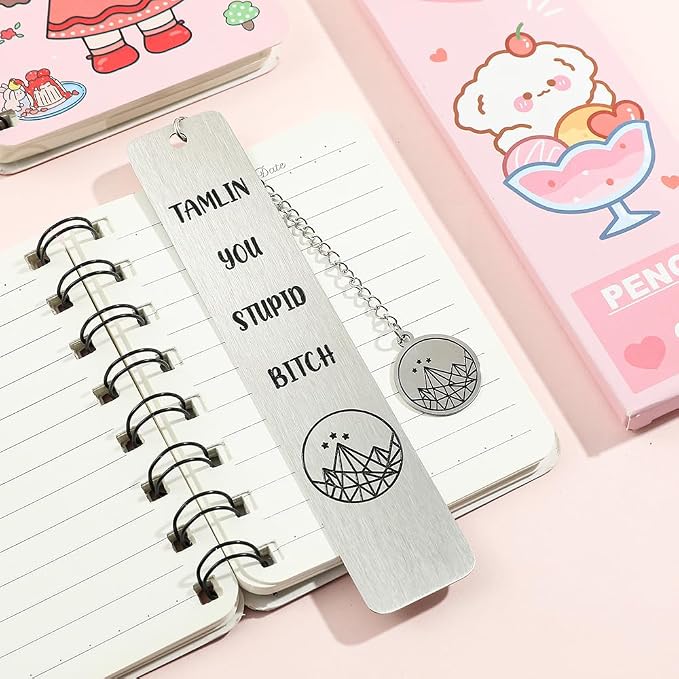 Stainless Steel Acotar Bookmark with Tassel, Acotar Inspirational Creative Moon Mountains Text Book Marks for Reading Women Men Collection, Books Accessories (Silver 2 Sides Style 1)