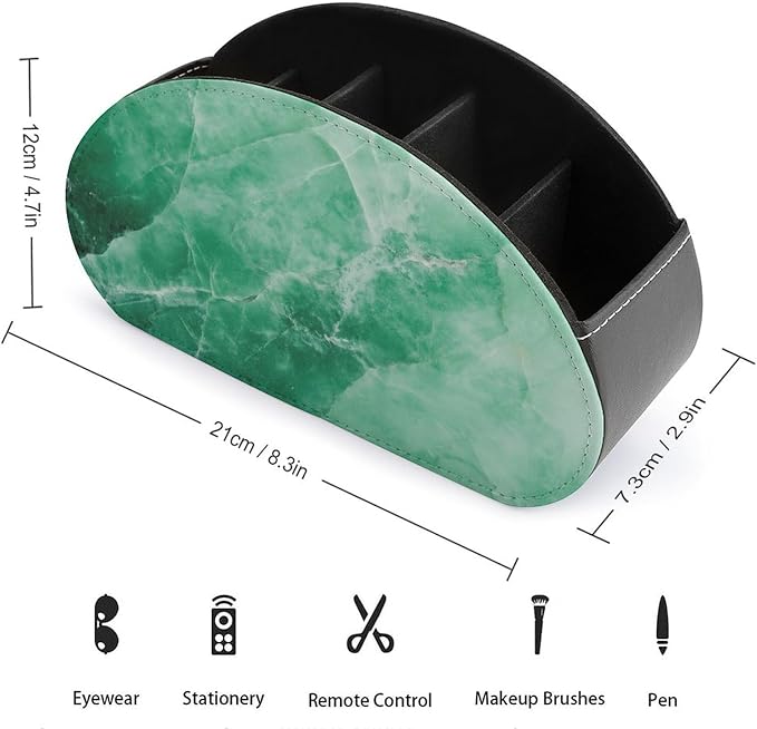 Green Marble Remote Control Holder with 5 Compartments Leather TV Remote Caddy Remote Storage Box Desktop Organizer for Pen/TV Remotes/Media Controllers/Office Supplies