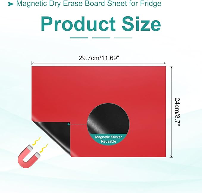 PATIKIL Magnetic Dry Erase Board Sheet for Fridge, 3 Pcs 12 x 8 Inch Erasable Refrigerator Whiteboard for Kitchen for Home Kitchen Organizer Planner Office Storage, Red (0.6mm)