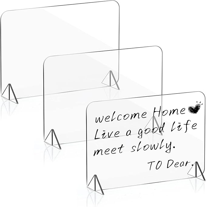 3 Pack Acrylic Dry Erase Board and Marker Glass Alternative Shatterproof Clear Memo Tablet Desktop Display Frameless Small Writing Whiteboard with Stand for School Office Home(7.87 x 11.81 Inch)
