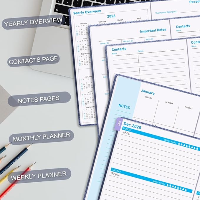 Cheericome Planner 2026-2027, Month Weekly Planner Run JAN 2026 to JUN 2027, 26-27 Planner with Pen Loop, Back Pocket and Stickers, 18 Months Planners, Blue Monthly Planners 2026-2027