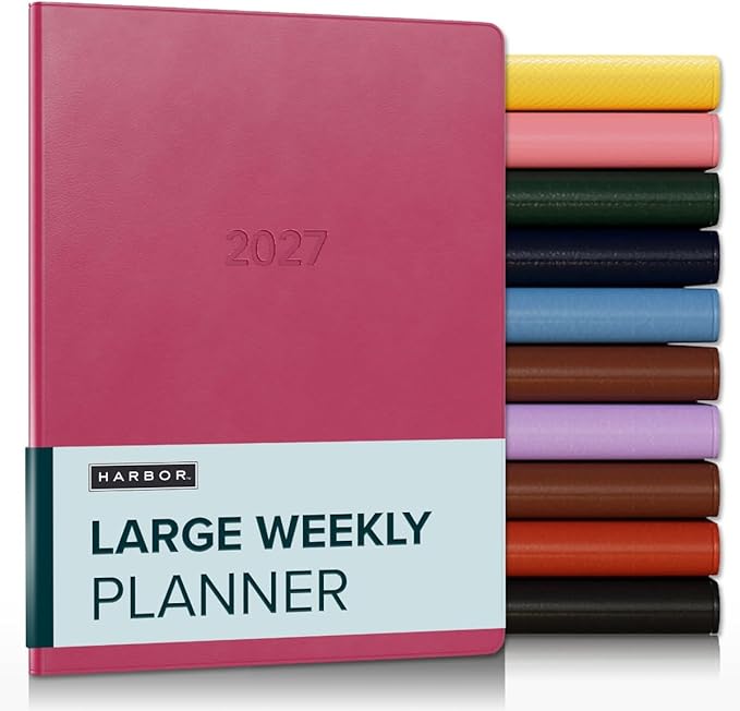 Harbor Large Weekly Monthly Planner 2027, Calendar Planner & Notebook - Durable Faux Leather, 192 Pages, Softcover & Book Bound - Cambridge Orchid Flower - 9.75x7.5"