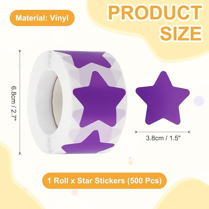 PATIKIL Star Stickers Roll 1.5", 500 Pcs Self-Adhesive Reward Stickers for Classroom Teacher Supplies and DIY Craft, Purple