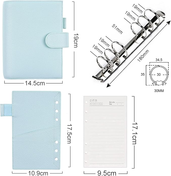 Moterm Personal Luxe Rings Planner - Genuine Leather Binder Organizer (30mm Ring, Pebbled-Light Blue)
