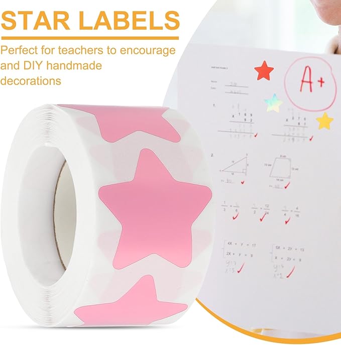 PATIKIL Star Stickers Roll 1.5", 500 Pcs Self-Adhesive Reward Stickers for Classroom Teacher Supplies and DIY Craft, Pink
