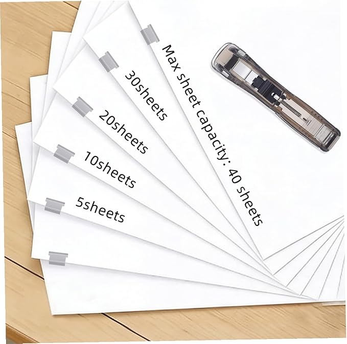Tofficu Reusable Document Stapler and Clip Dispenser Set with 200pcs Refill Clips, Black Desktop Office Stapler for File Binding and Document Organization
