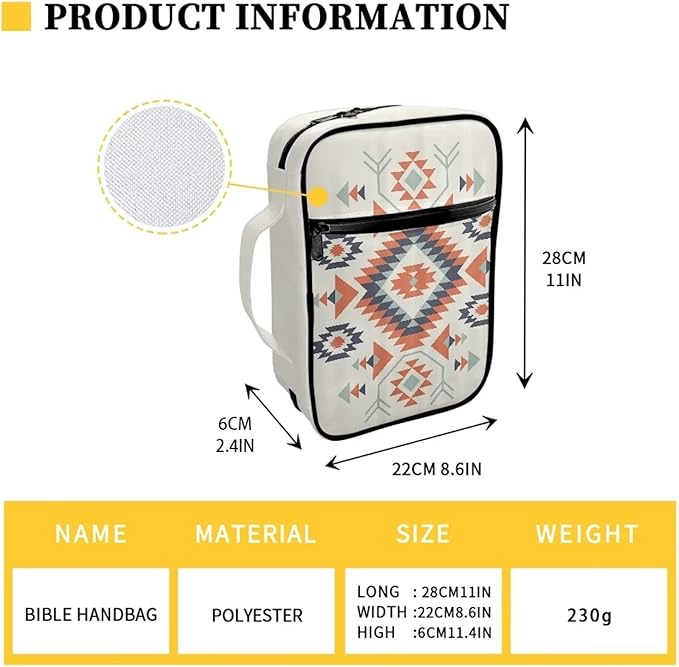 Suobstales Aztec Style Bible Cover Case Tribal Geometry Print Carrying Book Case Church Bag Bible Protective with Handle,Gift for Men, Women, Father, Mother