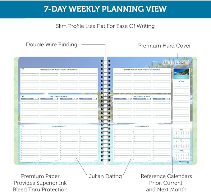 Planner Pad Spiral Bound 3-Tier Funnel Down 12 Month Medium Size Organizer, July 2026 – June 2027 / Academic Year, Seasonal Color Ink, 6 3/4" x 8 1/2"
