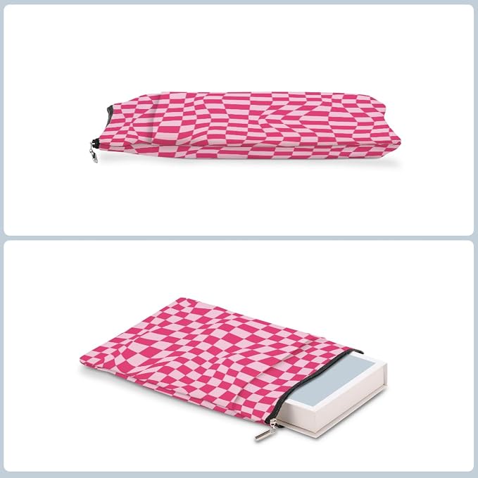 Wave Pink Plaid Book Lovers Gifts Book Sleeve Vintage Checkered Waterproof Book Cover Book Pouch Book Protector with Front Pocket Book Club Christmas Birthday Gifts for Women Girl Book Accessories