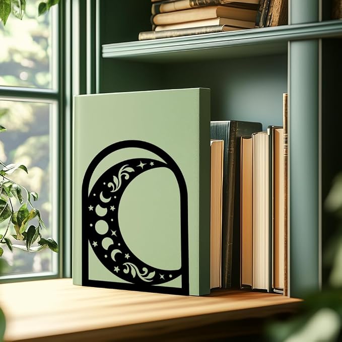 Sun Moon Metal Bookends for Shelves, High-end and Classy Book Ends for Bookshelf Decorative Books, Book Ends for Heavy Books Used for Home Office Desk Organizer and Library Decor