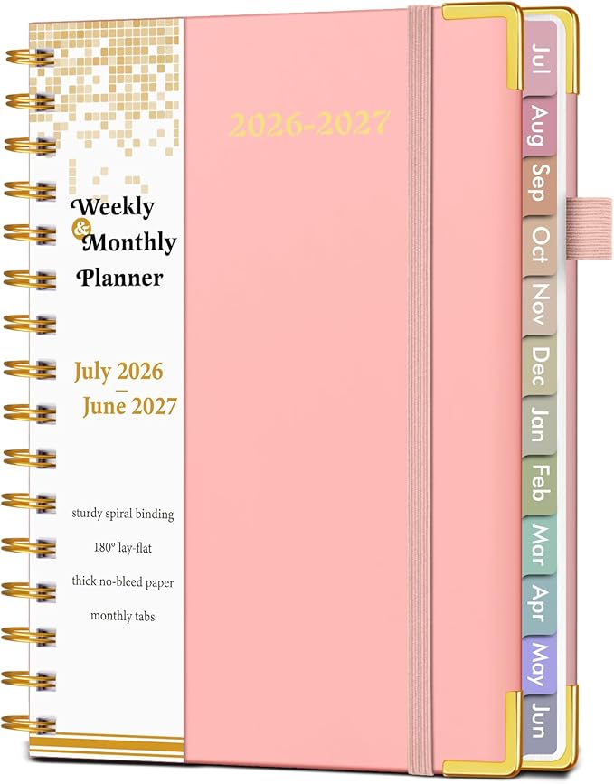 Academic Planner 2026-2027, Hardcover Weekly and Monthly Calendar Planner from July 2026 - June 2027, Daily Agenda Planners with Tabs, College School Organizer for Student Teacher, A5 (6.1" x 8.2"), Pink