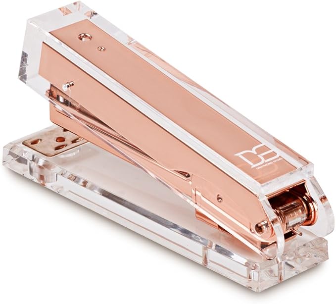 Rose Gold Desk Accessories Acrylic Stapler by DS DRAYMOND STORY - Full Sets Golden Desktop Stationery - Unique Gift Package