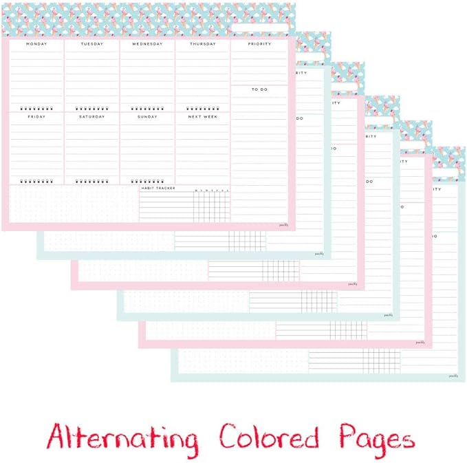 Undated Desk Planner Pad - 52 Pages Weekly Notepad with To Do List and Habit Tracker | Weekly Desk Pad Tear Off for Organization (Ice Cream)