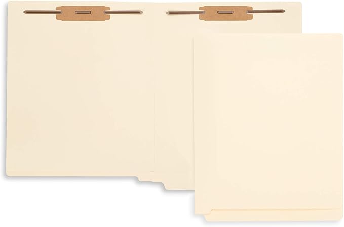 50 End Tab Fastener File Folders - Reinforced Straight Cut Tab 2 Prong Folders- Designed to Organize Standard Medical Files and Office Documents - Letter Size, Manila, 50 Pack