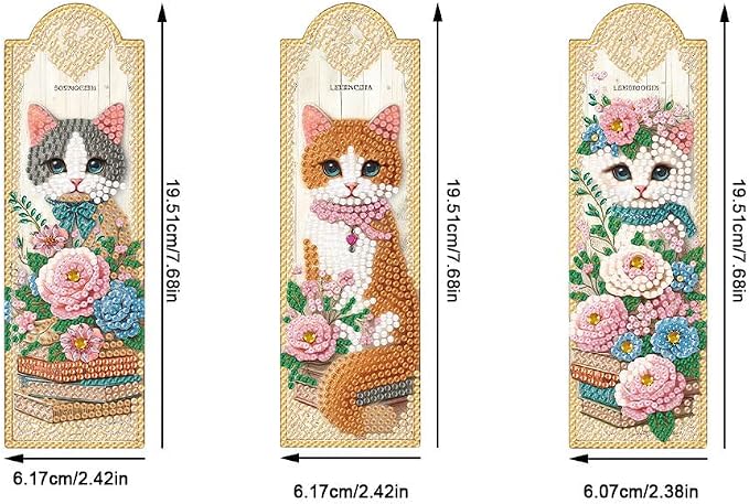 7PCS Cat Diamond Painting Bookmark DIY Diamond Art Kits for Adults, Acrylic Christian Diamond Art Bookmarks with Pendant for Book Lovers