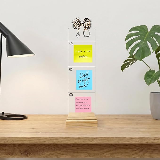 Monitor Memo Board Computer Monitor Memo Board Sticky Note Organizer Bow Stethoscope Acrylic Desk Accessories Removable Wooden Base Set Sticky Notes 100 Sheets 11.8×3.1 inches