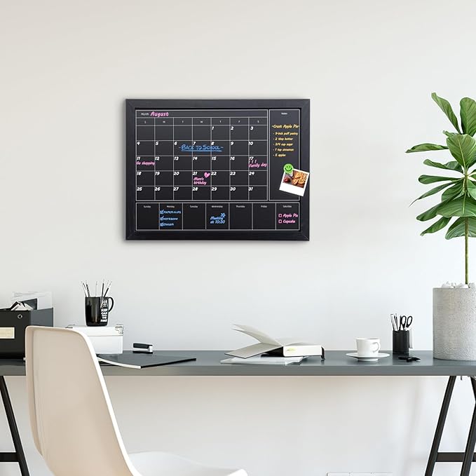 3-in-1 Chalkboard Calendar for Wall, 17x13 inches Magnetic Monthly & Weekly Calendar, Blackboard for Wall with Black Wood Frame, Hanging Chalkboard for Decor/Memo(YL+ZL-HB-BK,4333)