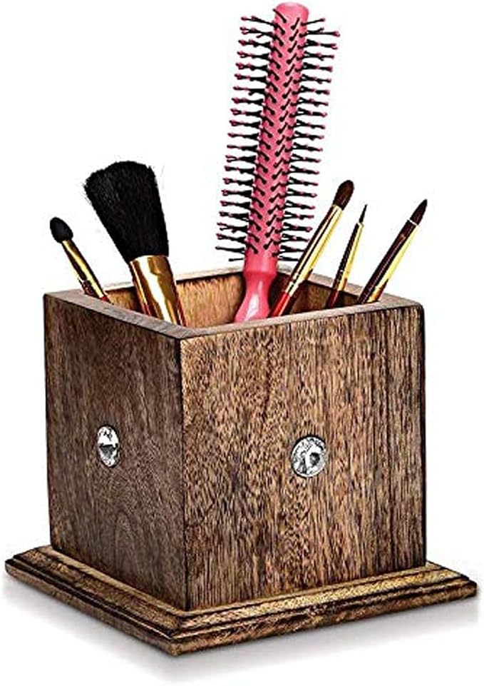 Wooden Antique Large Pencil Holder/Pencil Case - Elegant Office Desk Accessories - Stylish Multi Desk Organizer for Home, Office, Kitchen or Classroom with Ample Storage