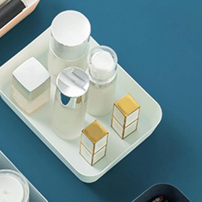 Gavigain Rectangular Plastic Desk Organizer Accessory Tray, Wide, Stacks for Desktop Storage Space Saving for Office Workspace Dorm Home 4.72" x 7.09" x 1.77", White