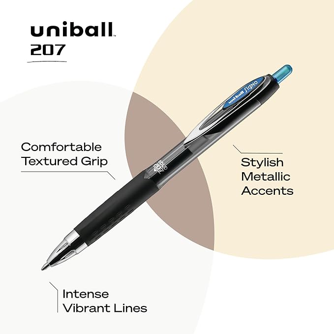 uniball 207 Retractable Gel Pens, Bold Point (1.0mm), Blue, 12 Pack