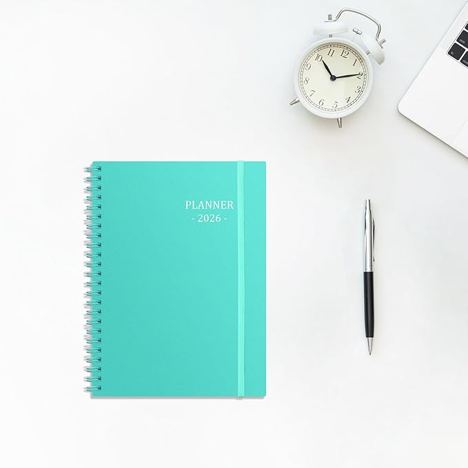 Tiankool Planner 2026, Jan 2026 - Dec 2026 Weekly Monthly Planner with 12 Monthly Tabs and Elastic Closure, Inner Pocket, Round Corner,5.8" x 8.25"- Turquoise
