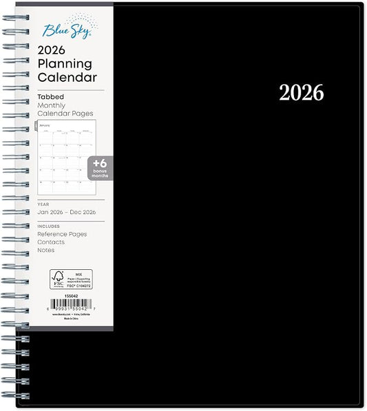 Blue Sky 2026 Monthly Planner Calendar, January 2026 - December 2026, 8" x 10", Monthly Layout, Flexible Cover, Silver Wirebound, Laminated Tabs, Enterprise