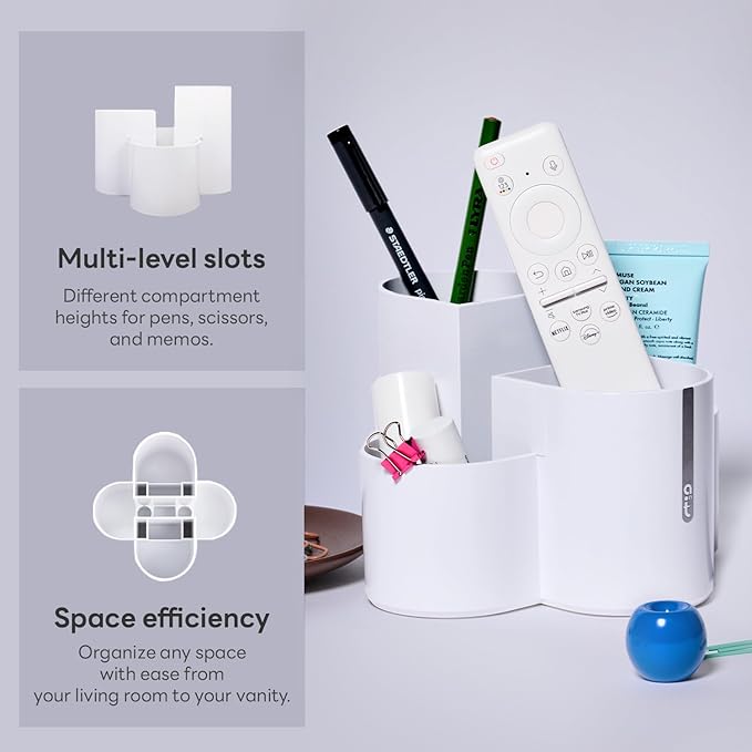 Aesthetic Desk Organizer [Sand Beige] - Multi-Compartment Pen Holder & Remote Control Caddy, Modern Vanity Makeup Brush Organizer, Premium Stationery Storage (Made In Korea)