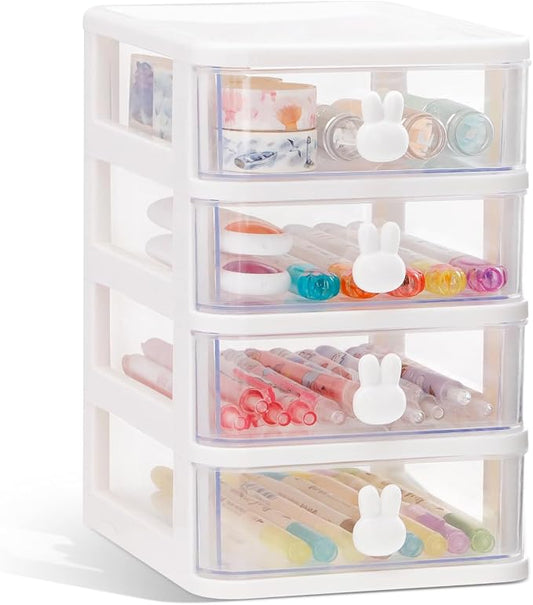 CEYAZYE Small Desk Organizer with Drawer, Stackable Makeup Organizer White, Mini Plastic Storage Box for Desktop, Bathroom Counter or Dresser, School, Home, Office