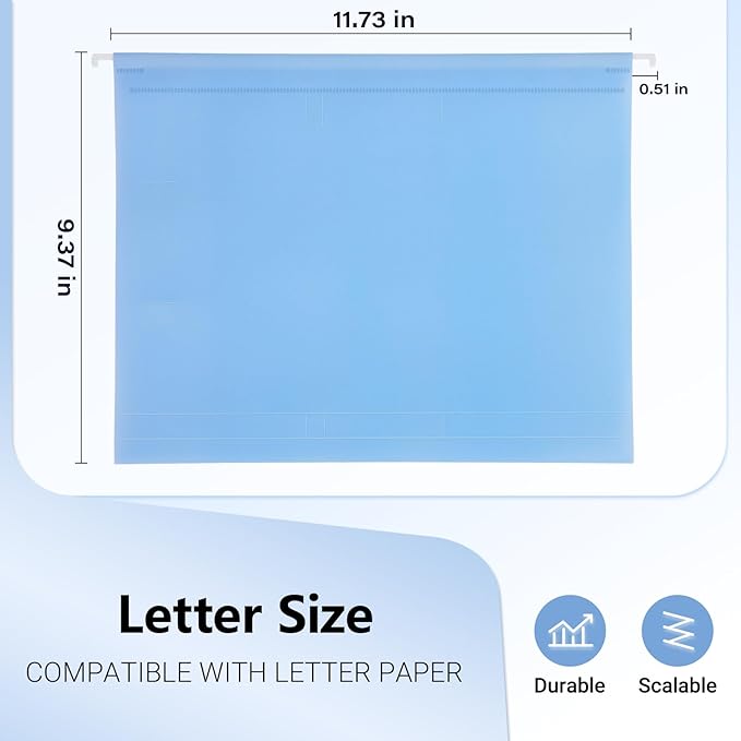 Plastic Hanging File Folders, 24 Pack Pastel Hanging Folders，Letter Size with 1/5-Cut Tabs, Strong for Bulk Files, Documents and Paper, Office & Home Filing