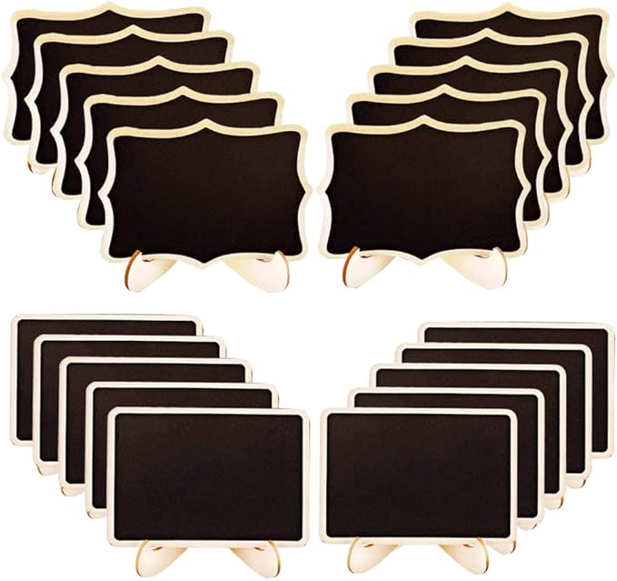 BOPART Mini Chalkboard Signs, 20 Pack Small Wooden Tabletop Chalkboard Sign with Support Easels for Weeding Table Numbers, Buffet Food Signs, Party Decoration (Rectangle & Fancy Polygon)