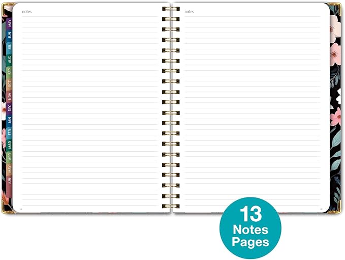 HARDCOVER Academic Year 2026-2027 Planner: 14 Months (May 2026 Through June 2027) 8.5"x 11" Daily Weekly Monthly Planner Yearly Agenda. Bookmark, Pocket Folder and Sticky Note Set (Black Floral Pink)