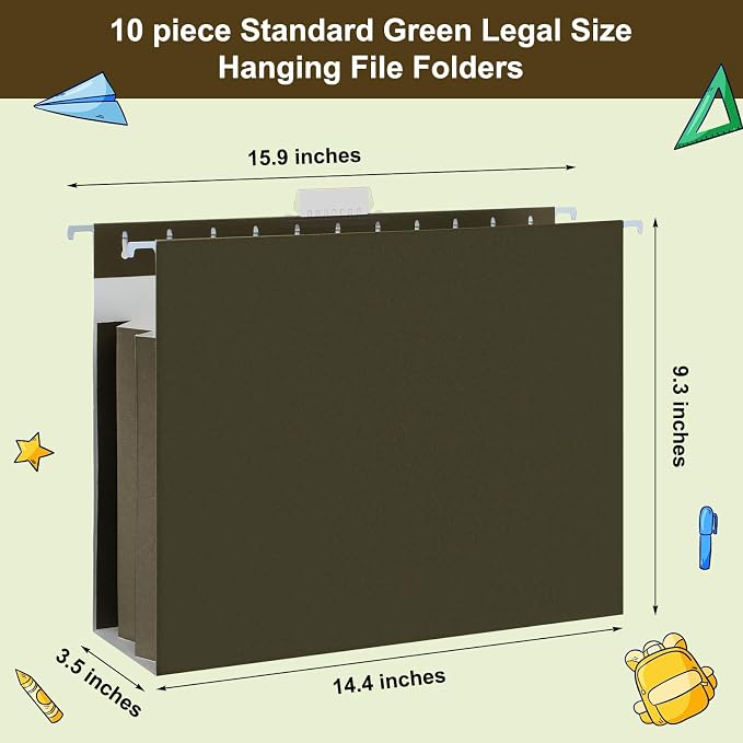 Dispowreath 10 Pack Extra Capacity Hanging File Folders Legal Size with Tabs Reinforced Hanging Folders Expandable, Heavy Duty 3.5 Inch Expansion Designed for Bulky Files Medical Charts