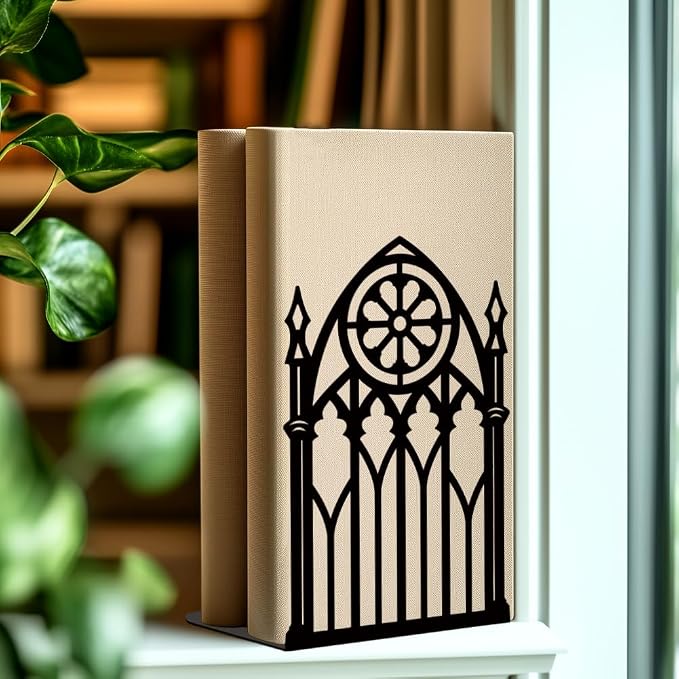 Gothic Gate Book Shelf Decorative Bookends for Shelves, Book Ends for Heavy Books, Metal Bookends for Desk Organizer, Office Library Decor Decorative Books for Home Decor