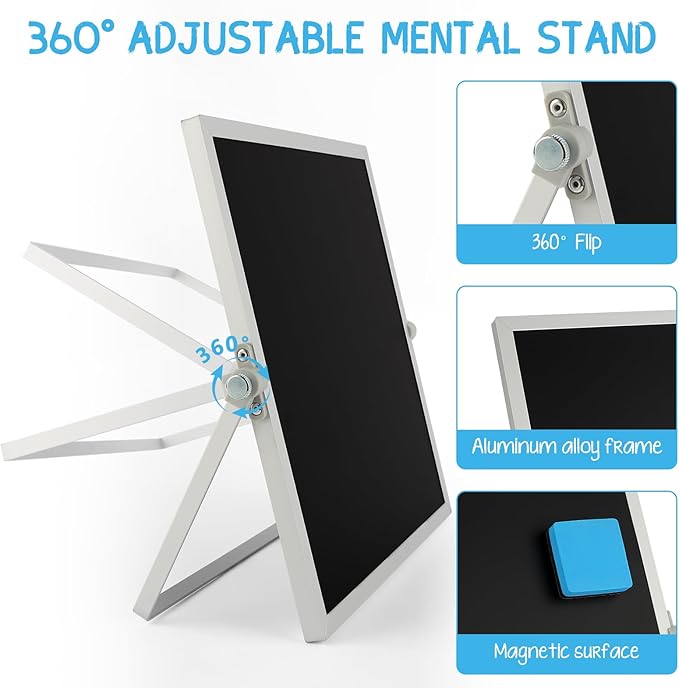 Small Magnetic Chalk Board Easel 10"X10", Double-Sided Tabletop & Wall Hanging Chalkboard with 4 Chalks & Eraser, Desktop Mini Black Board Sign for Office Desk Home Menu and School