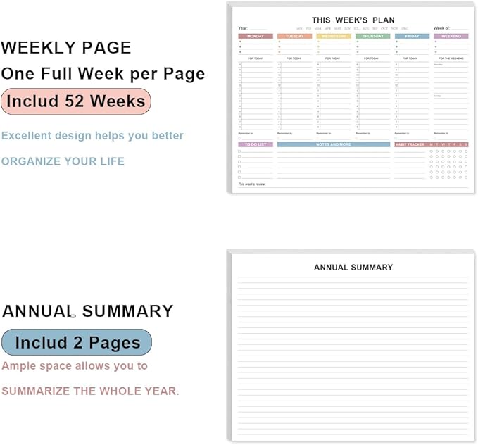 (3-Pack) Weekly Planner Undated - Tear Off Weekly To Do List Notepad with Premium 52 Sheets, Desk Supplies for Women & Man, Home, School & Office, 8.5'' x 11'', Colorful