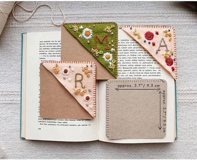 Personalized Hand Embroidered Corner Bookmark, 26 Letters Cute Flower Embroidered Corner Bookmark Embroidery Book Marker Clip for Book Lovers Bookmarks for Reading Lovers Meaningful GIF (Winter, V)