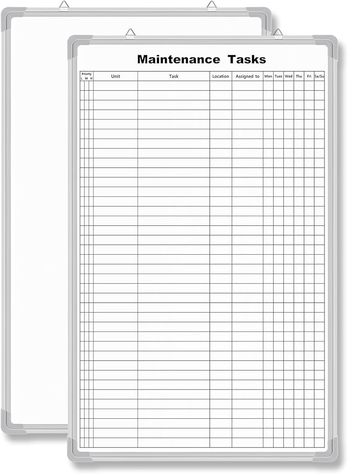 AmazingSpark Lined Whiteboard Blank Grid Aluminum Frame Dry Erase Board Reusable Wall Mounted Board for Scheduling, to Do Lists Weekly Planning Home Work(36 x 24 Inch,Vertical Maintenance Tasks)