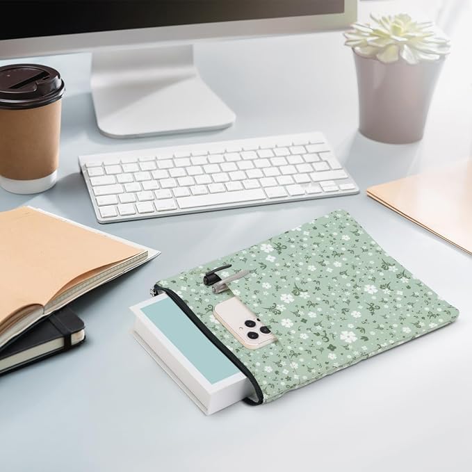 Floral Book Lovers Gifts Waterproof Flower Book Sleeve Botanical Book Pouch Book Protector with Zipper and Front Pocket Book Cover Case for Women Girl Friend Birthday Book Accessories Book Club Gifts