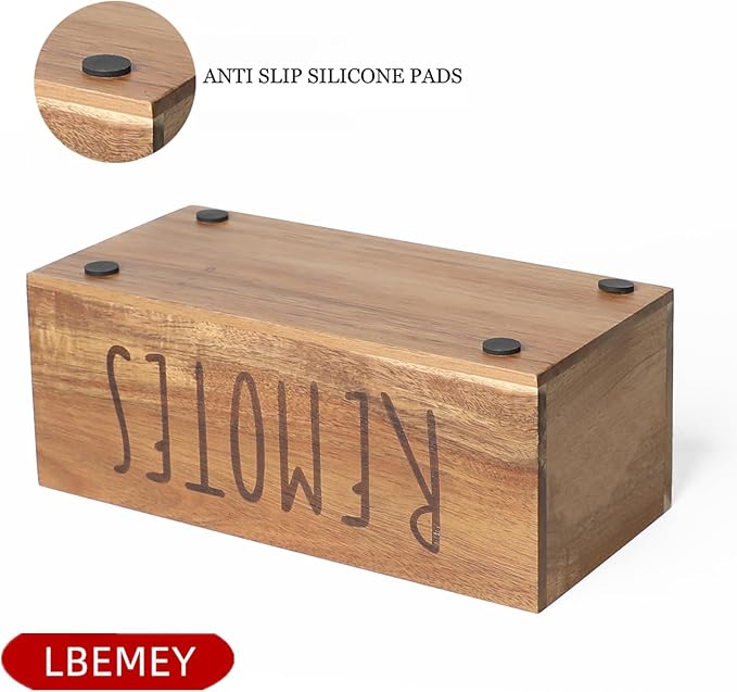 LBEMEY Acacia Wood Remote Control Holder, TV Remote Holder, Remote Organizer for Table,Home,Living room, bedroom for Wooden Remote Box (Brown, L,for 5+ Remote Controls)